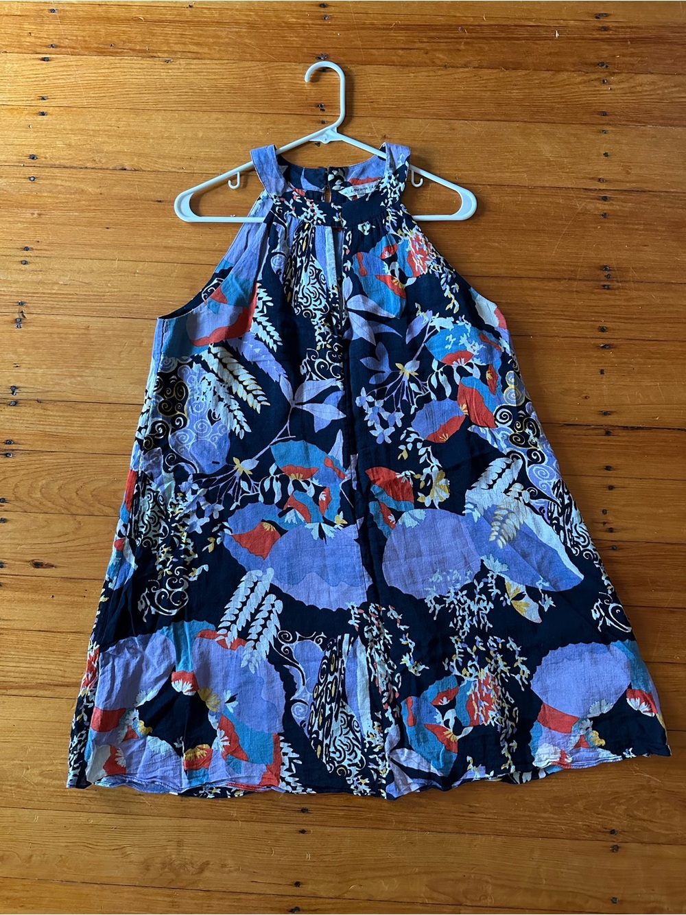 & Other Stories Floral Halter Mini Dress with Red and Lavender Accents